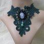 Fancy Green Femme Fatale Gothic Lace Choker Collar Cameo Victorian Baroque Steampunk Civil War Era