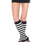 Black White Striped Furry Knee Highs Fuzzy Leg Warmers Dancer Ballet Old School