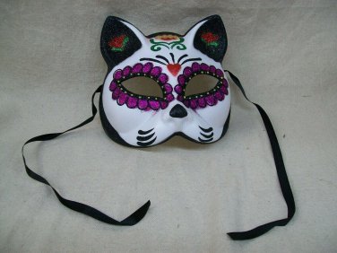 Glittery Sugar Skull Cat Eye Mask Mexican Day Dead Masquerade Dia De Los Muertos