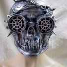Silver Steampunk Skull Mask Spikes Cog Goggles Pirate Apocalyptic Warrior Cyborg