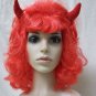 Sexy Red Horned She Devil Wig Demonia Hot Stuff Lil Red Retro Style w Bangs Rave