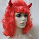 Sexy Red Horned She Devil Wig Demonia Hot Stuff Lil Red Retro Style w Bangs Rave