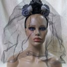Gothic Black Gray Corpse Bride Veil Headband Skull Widow VooDoo Priestess Zombie