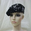 Black Sequin Beret Hat Cap Roaring 20s Flapper Gatsby Fancy Dress Charleston 30s