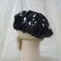 Black Sequin Beret Hat Cap Roaring 20s Flapper Gatsby Fancy Dress Charleston 30s