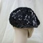 Black Sequin Beret Hat Cap Roaring 20s Flapper Gatsby Fancy Dress Charleston 30s