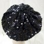 Black Sequin Beret Hat Cap Roaring 20s Flapper Gatsby Fancy Dress Charleston 30s