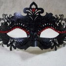 Fancy Black Eye Mask Metal Filigree Red Gems Gothic Wicked Queen Masquerade Ball