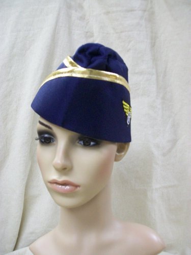 Navy Air Hostess Hat Cap Flight Attendant Stewardess Pilot Fancy Dress Military Force NEW