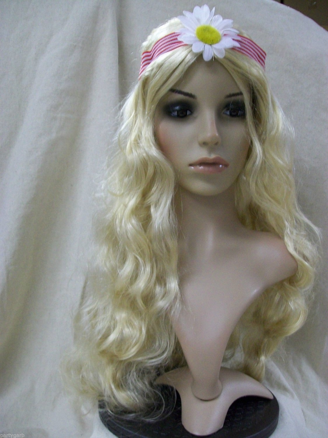 Hippy Party Wig Adult Blonde Long Beads
