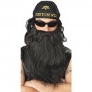 Black Gray Biker Beard Costume Facial Hair Rocker Merlin Dark Wizard Pirate Dude