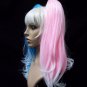 3 pc Deviant Doll Wig Blonde Blue Pink Ponytail Clips Suicide Squad Harley Quinn