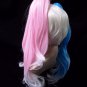 3 pc Deviant Doll Wig Blonde Blue Pink Ponytail Clips Suicide Squad Harley Quinn