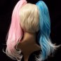3 pc Deviant Doll Wig Blonde Blue Pink Ponytail Clips Suicide Squad Harley Quinn