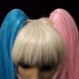 3 pc Deviant Doll Wig Blonde Blue Pink Ponytail Clips Suicide Squad Harley Quinn