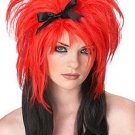 Sassy Red Black Wig Get Over It Punk Rock Valley Girl Sexy Rocker Gal Teased w/ Bow