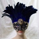 Bronze Cassius Eye Mask w/ Blue Feathers Roman Masquerade Greek Sun God Goddess