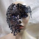 Black Metal Filigree Half Unisex Phantom Eye Mask Green Stones Masquerade Opera