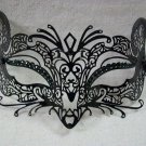 Black Metal Filigree Cat Ears Mask Green Stones Masquerade Feline Femme Fatale