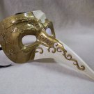 Gold Ivory Long Nose Mask Venetian Masquerade Beak Plague Doctor Casanova Opera