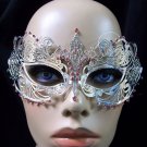 Fancy Silver Metal Filigree Eye Mask Pink Stones Renaissance Masquerade Venetian