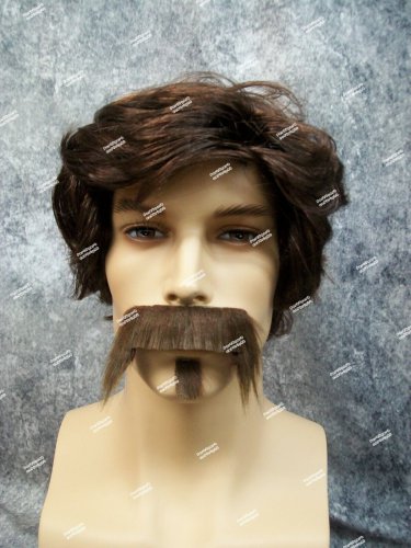 Brown Big John Costume Wig Mustache & Goatee Adult Star 70s Hollywood Uncle Rico