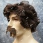 Brown Big John Costume Wig Mustache & Goatee Adult Star 70s Hollywood Uncle Rico