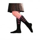 Cute Black & Pink Kitty Knee High Socks Girls Cat Heads Witch Feline Princess