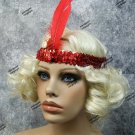 Curly Blonde Flapper Wig & Red Sequin band Charleston Gatsby Roaring 20's Jazz