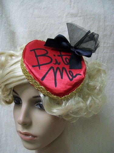 Fancy Heart BITE ME Fascinator Hat Hair Clip Headpiece Steampunk Goth Vampire