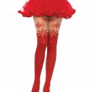 Sheer Thigh Snowflake Pantyhose Red Tights Hose Snow Queen Winter Fairy Claus