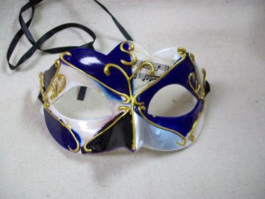 Blue Black Silver Renaissance Eye Mask Masquerade Venetian Harlequin Music Note