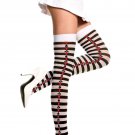 Black White Striped Thigh Highs with Side Playing Card Suits Poker Queen Hearts