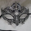 Black Metal Filigree Eye Mask Queen of Heart Clear Stones Renaissance Masquerade