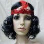 Curly Black Flapper Wig & Red sequin band Charleston Chicago Roaring 20's Jazz