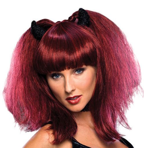 Sexy Naughty Devil Wig W Horns Horned Punky Shedevil Demonia Hot Stuff