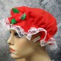 Festive Red White Mrs Claus Hat Mop Cap Mob Colonial Granny Christmas Adult Kid