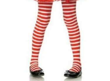 Child Large Red White Striped Tights Raggedy Rag Doll Christmas Jolly Elf Candy Cane Wenda