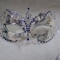 Silver Metal Filigree Eye Mask Blue Stones Renaissance Royal Masquerade Venetian