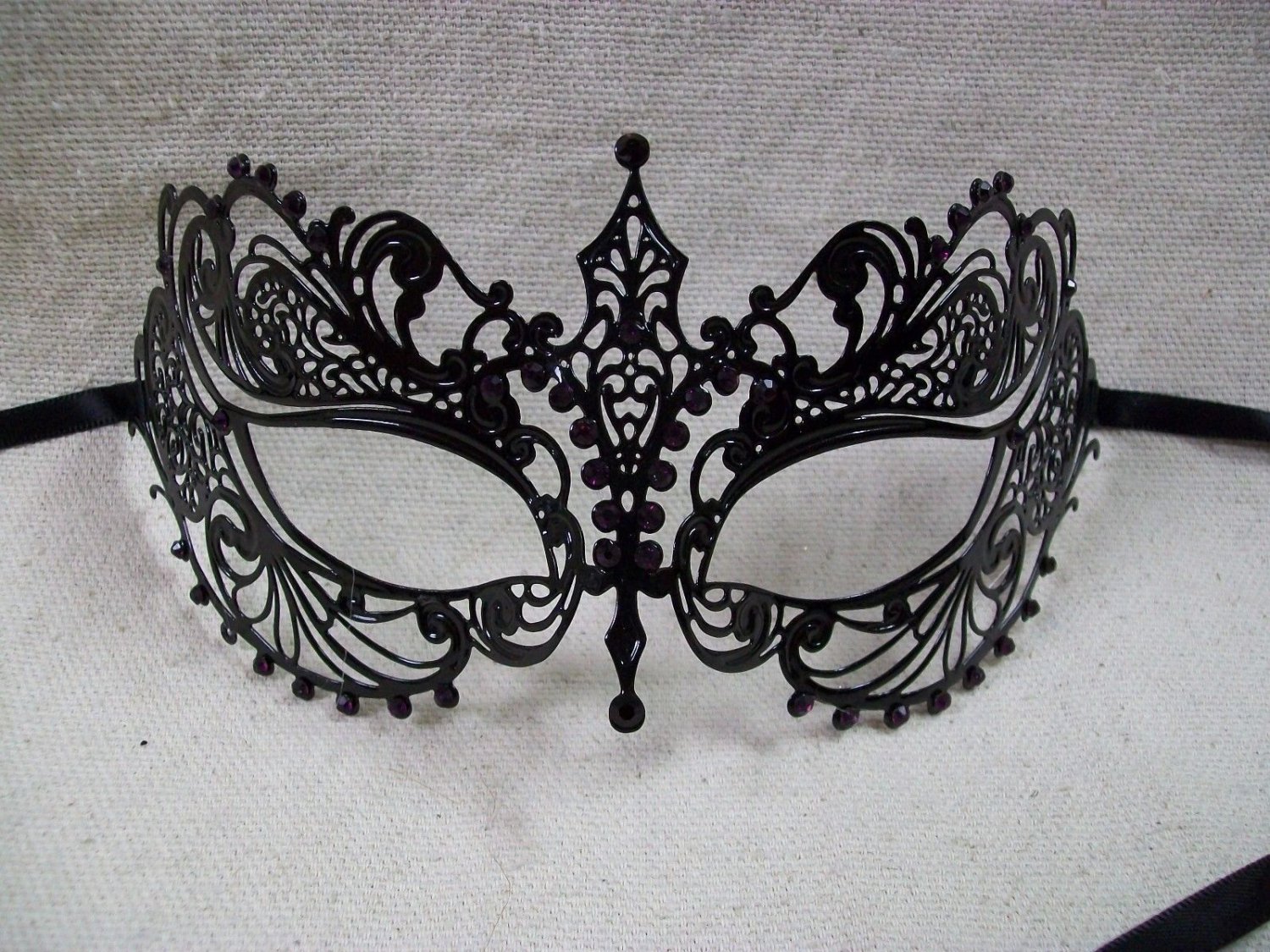 Fancy Black Metal Filigree Eye Mask Purple Gems Renaissance Masquerade ...