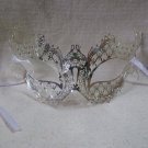 Silver Metal Filigree Eye Mask Green Stones Winged Renaissance Masquerade Witch