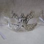 Silver Metal Filigree Eye Mask Green Stones Winged Renaissance Masquerade Witch