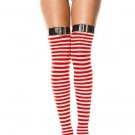 Red White Striped Belt Buckle Thigh Highs Christmas Elf Santa Helper Mrs Claus