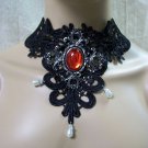 Gothic Black Lace Necklace Medallion Choker Collar Victorian Steampunk Madame