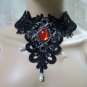 Gothic Black Lace Necklace Medallion Choker Collar Victorian Steampunk Madame
