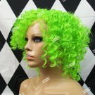 Neon Green Corkscrew Clown Curls Wig Creepy Doll Circus Performer Big Top Horror