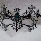 Black Metal Filigree Bat Wings Mask Green Stones Gothic Vampire Masquerade Web