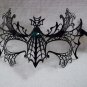 Black Metal Filigree Bat Wings Mask Green Stones Gothic Vampire Masquerade Web
