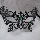 Black Metal Filigree Butterfly Mask Green Stones Renaissance Masquerade Moth Bat