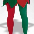 Adult Half Red Green Tights OS Christmas Elf Costume Hose Festive Santa's Helper
